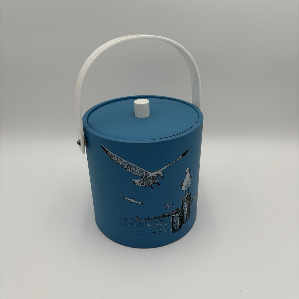 Vintage Summertime Ice Bucket With Tongs - Seagull Pier Design